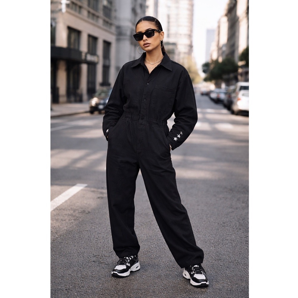 Icons‎ Jumpsuit Women XS Black Cotton Utility Coveralls Resurrected Boilersuit